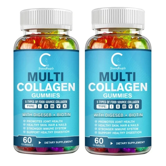 2 PACK Multi Collagen Gummies | 5 Types of Food Source Collagen Supplements - Promotes Healthy Hair, Skin, Nail | 120 Gummies - GPGP GREENPEOPLE