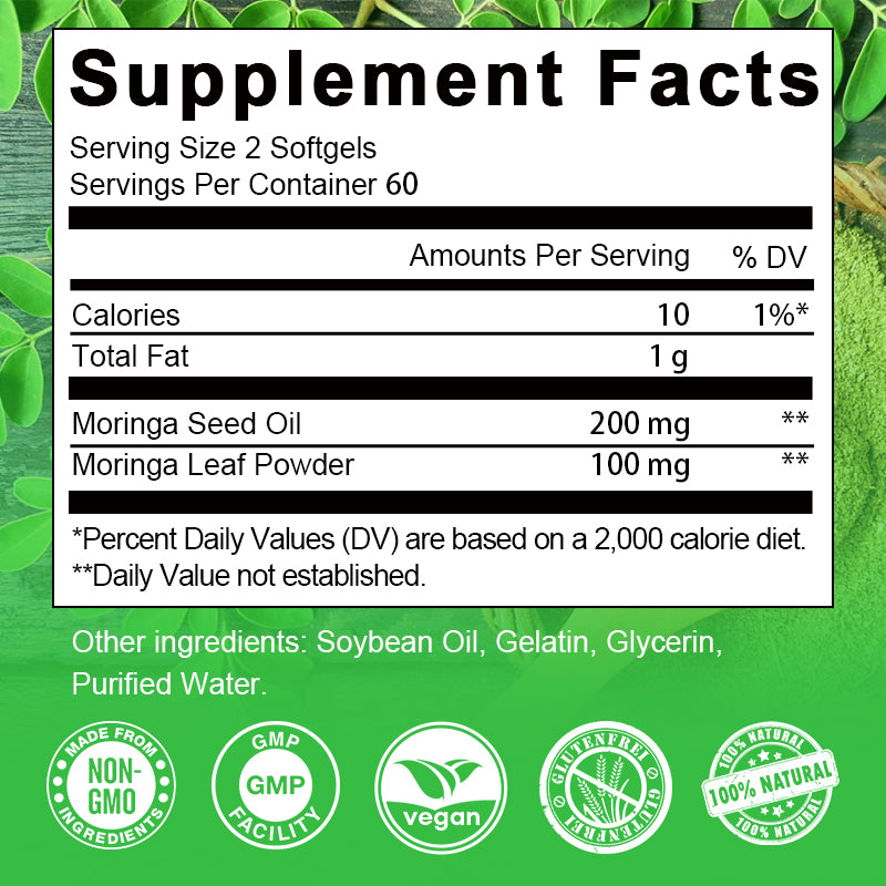 Moringa Capsules 1000MG | Boosts Energy Metabolism & Heart Support | 120 Capsules