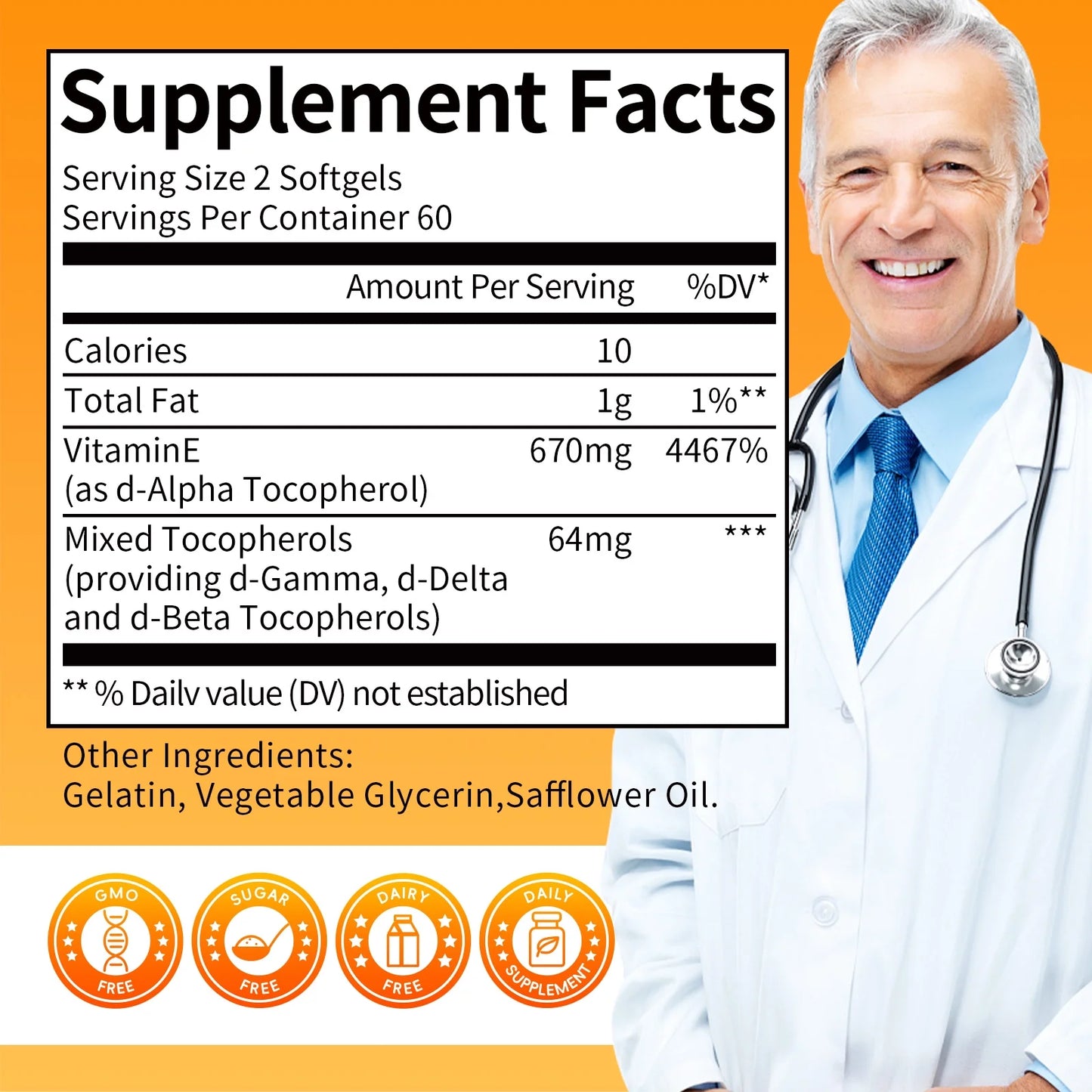 Vitamin E Capsules,1000 IU Mixed Tocopherols, Antioxidant Protection & Immunity Boost Supplement, 120 Softgels - GPGP GREENPEOPLE