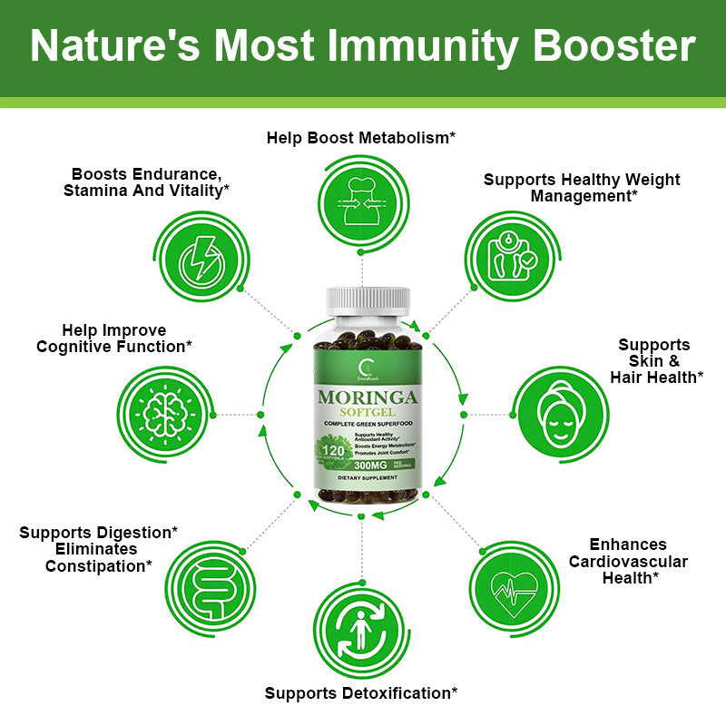Moringa Capsules 1000MG | Boosts Energy Metabolism & Heart Support | 120 Capsules