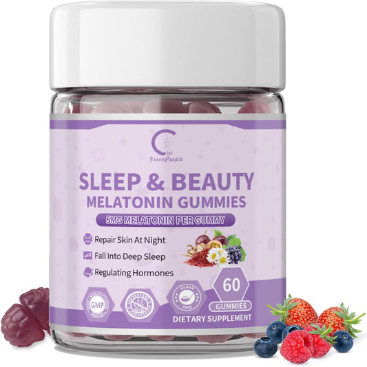 Women's Melatonin 5Mg Gummies with Ashwagandha, L-Theanine & Valerian Root | Natural Sleep Aid, Time Release Formula | Mixed Berry Flavor, Non-GMO, Gluten-Free, Melatonin Gummies 60-Day Supply - GPGP GREENPEOPLE