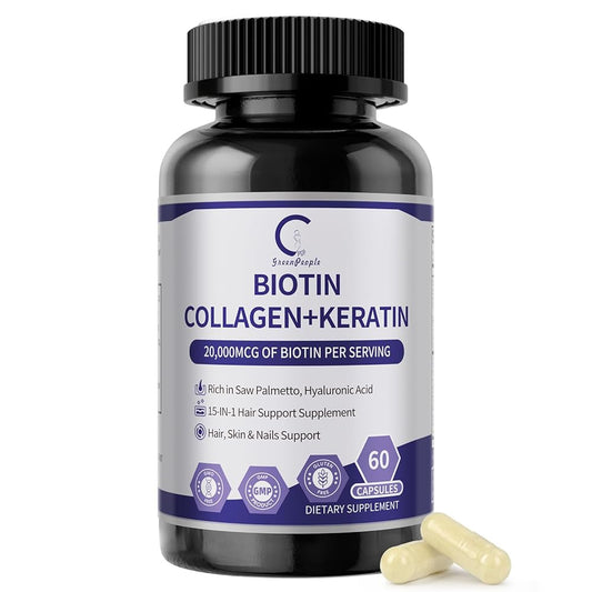 GREENPEOPLE Biotin Supplement – 16,800MG with Collagen and Keratin for Hair, Skin, Nails