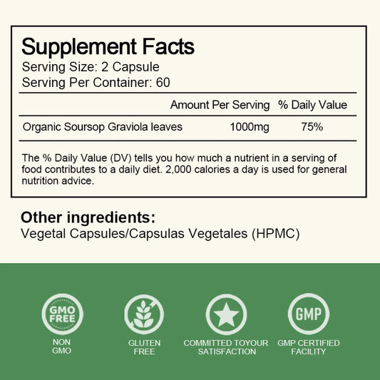 Soursop Graviola Capsules 120Ct Easy to Swallow by GPGP - GPGP GREENPEOPLE