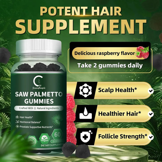 2 Packs Saw Palmetto for Women & Men - Prostate Supplements for Men, Potent Saw Palmetto Extract, DHT Blocker for Women's Hair Growth, Hormonal Balance Gummies, DHT Blocker, 120 Count - GPGP GREENPEOPLE