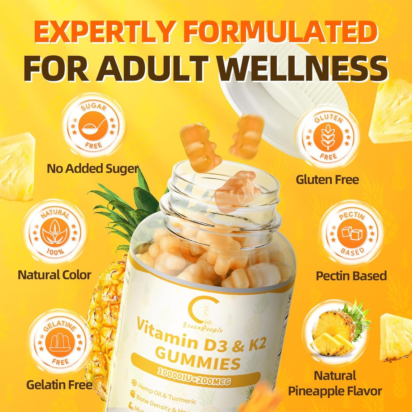 2 packs GPGP GreenPeople Vitamin D3K2 Gummies with Turmeric - GPGP GREENPEOPLE