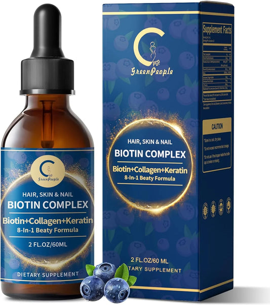 Liquid Biotin 20000mcg Drops - Biotin and Liquid Collagen Supplement for High Potency Vitamin Support - Healthy Hair, Skin, Nails Support - 2 Fl Oz - GPGP GREENPEOPLE