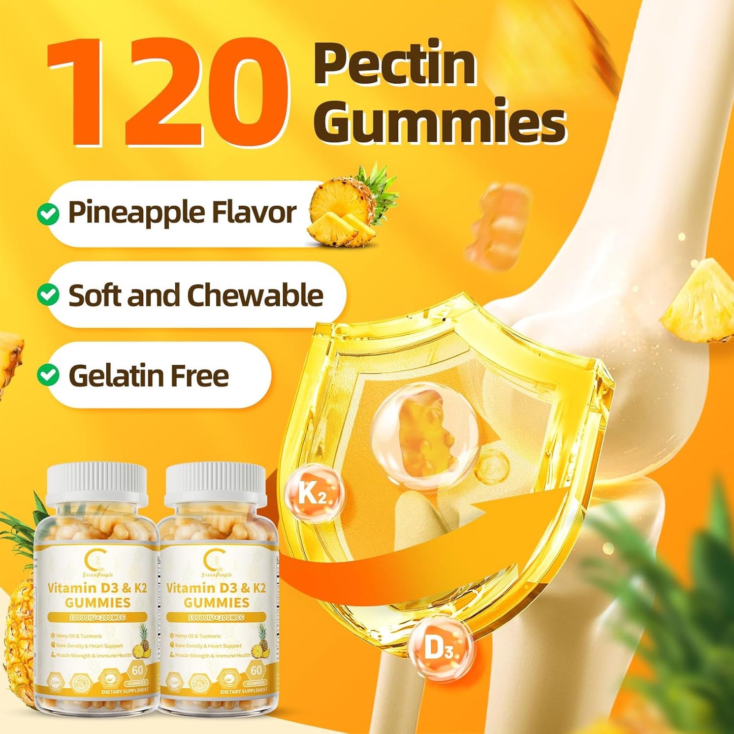 2 packs GPGP GreenPeople Vitamin D3K2 Gummies with Turmeric - GPGP GREENPEOPLE