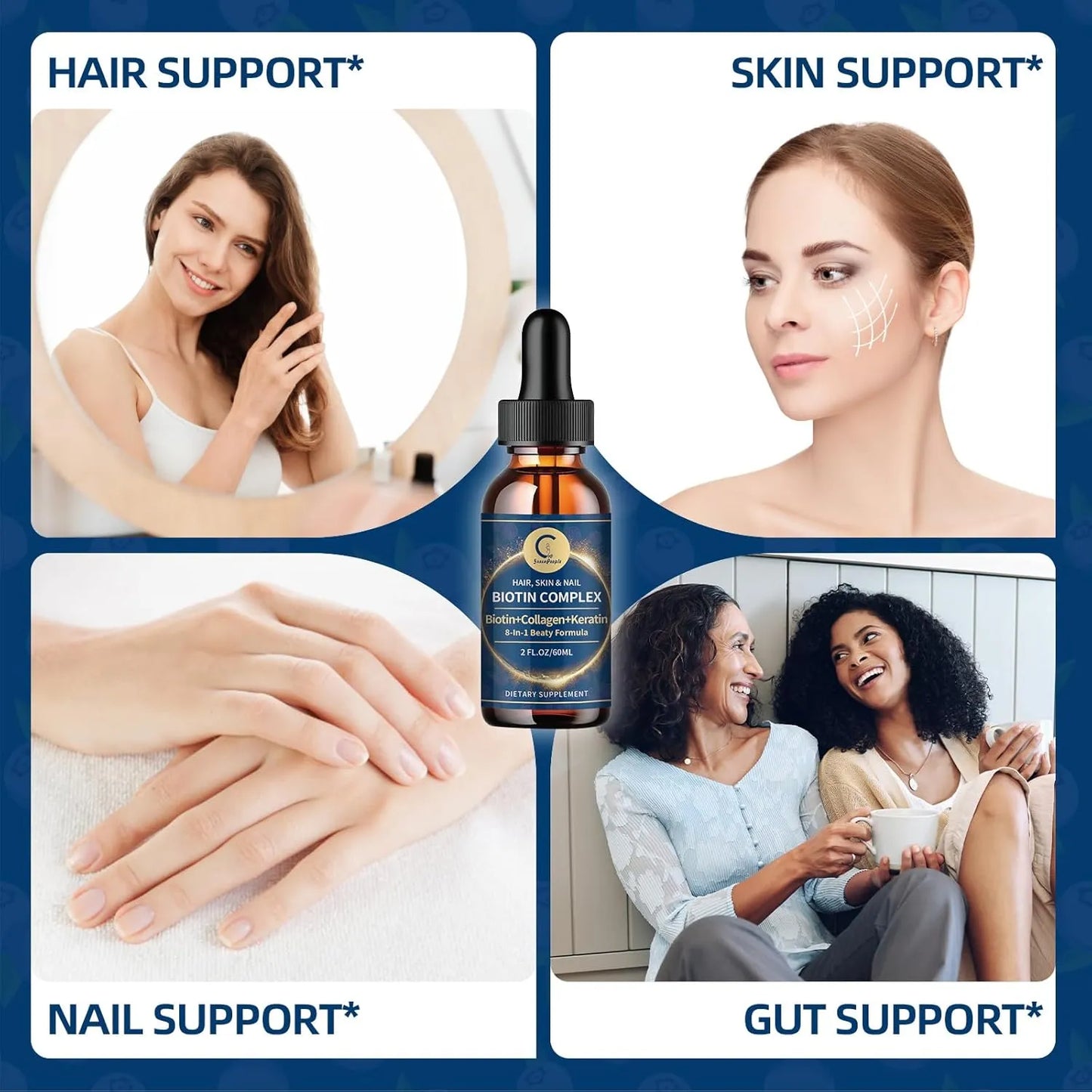 Liquid Biotin 20000mcg Drops - Biotin and Liquid Collagen Supplement for High Potency Vitamin Support - Healthy Hair, Skin, Nails Support - 2 Fl Oz