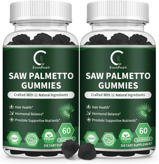 2 Packs Saw Palmetto for Women & Men - Prostate Supplements for Men, Potent Saw Palmetto Extract, DHT Blocker for Women's Hair Growth, Hormonal Balance Gummies, DHT Blocker, 120 Count - GPGP GREENPEOPLE