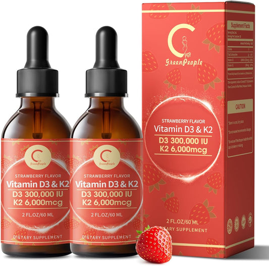 Vitamin D3 K2 Drops with MCT Oil 10000 IU - Maximum Strength Vitamin D Liquid for Faster Absorption and Immune Support (Strawberry) - GPGP GREENPEOPLE