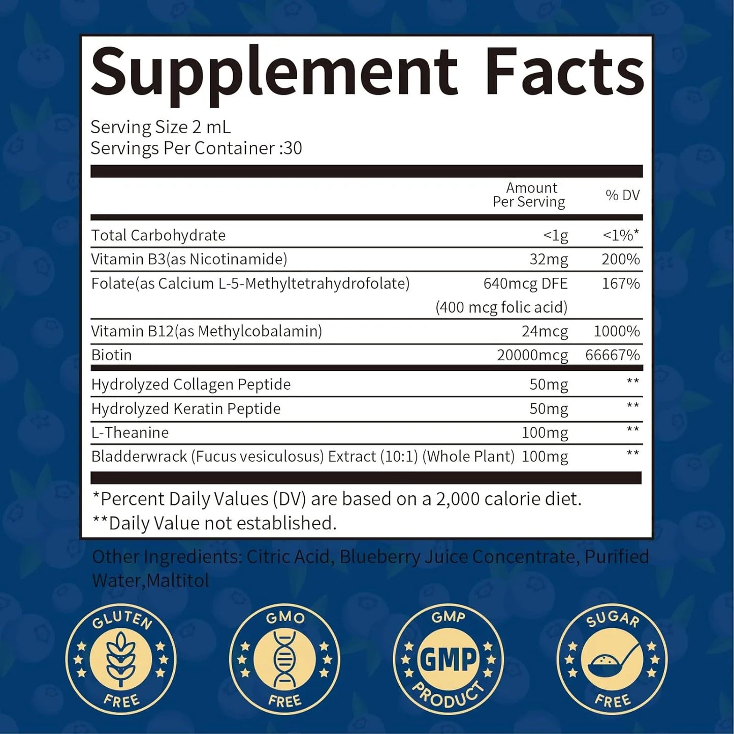 Liquid Biotin 20000mcg Drops - Biotin and Liquid Collagen Supplement for High Potency Vitamin Support - Healthy Hair, Skin, Nails Support - 2 Fl Oz