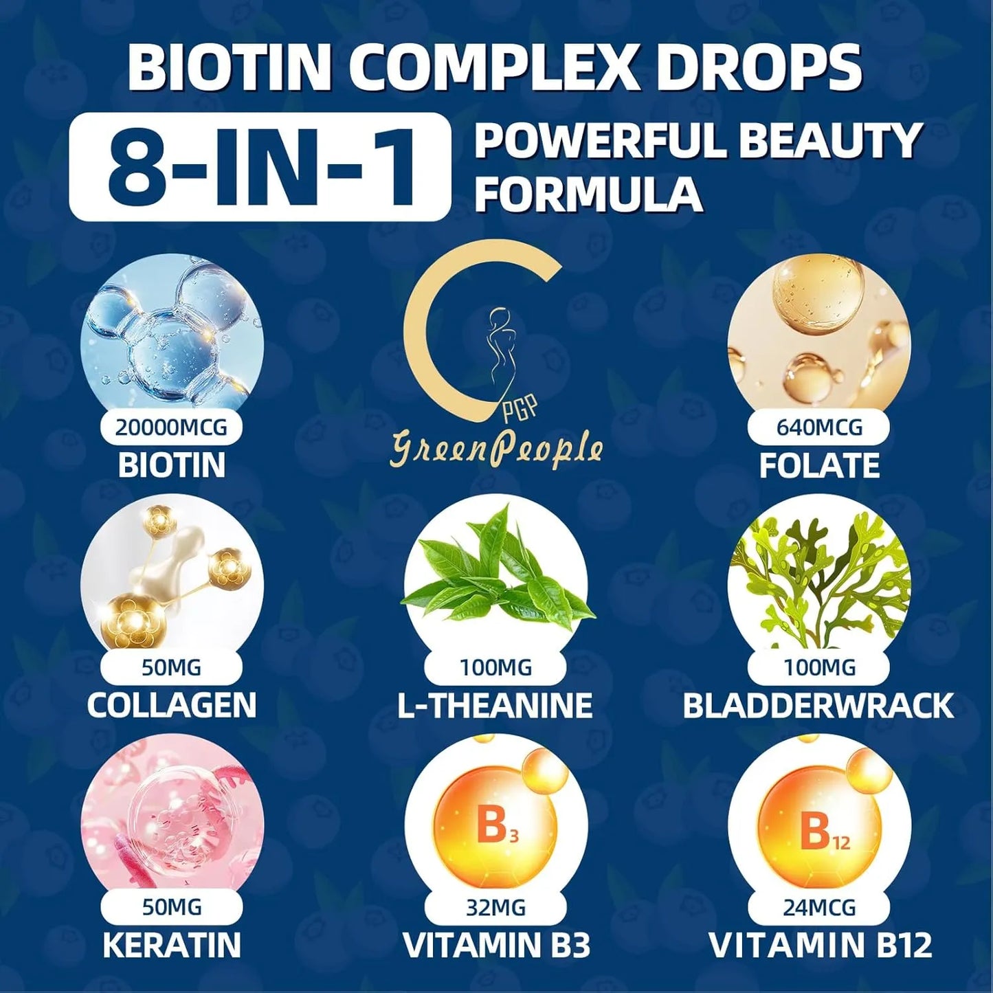 Liquid Biotin 20000mcg Drops - Biotin and Liquid Collagen Supplement for High Potency Vitamin Support - Healthy Hair, Skin, Nails Support - 2 Fl Oz