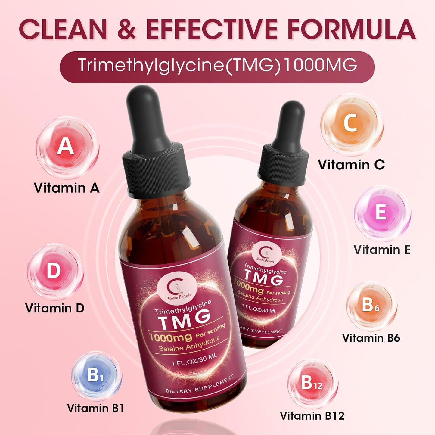 TMG Supplements Liquid Drops 1000mg - Trimethylglycine High Absorption Fast-Acting Supplement, Methylation, Liver Health & Brain Function - Vegetarian, Non-GMO, Strawberry Flavor 1 Fl.Oz (2 Pack)