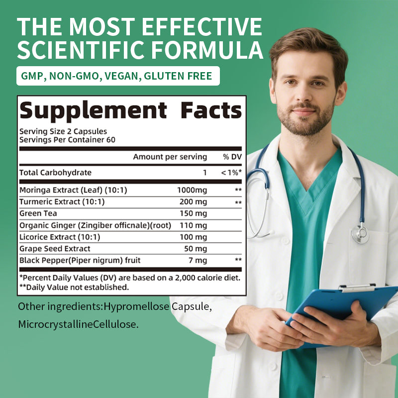 Moringa Capsules - Moringa Powder - Moringa Supplement - Support Energy, Skin, Immune & Antioxidants - 120 Pills