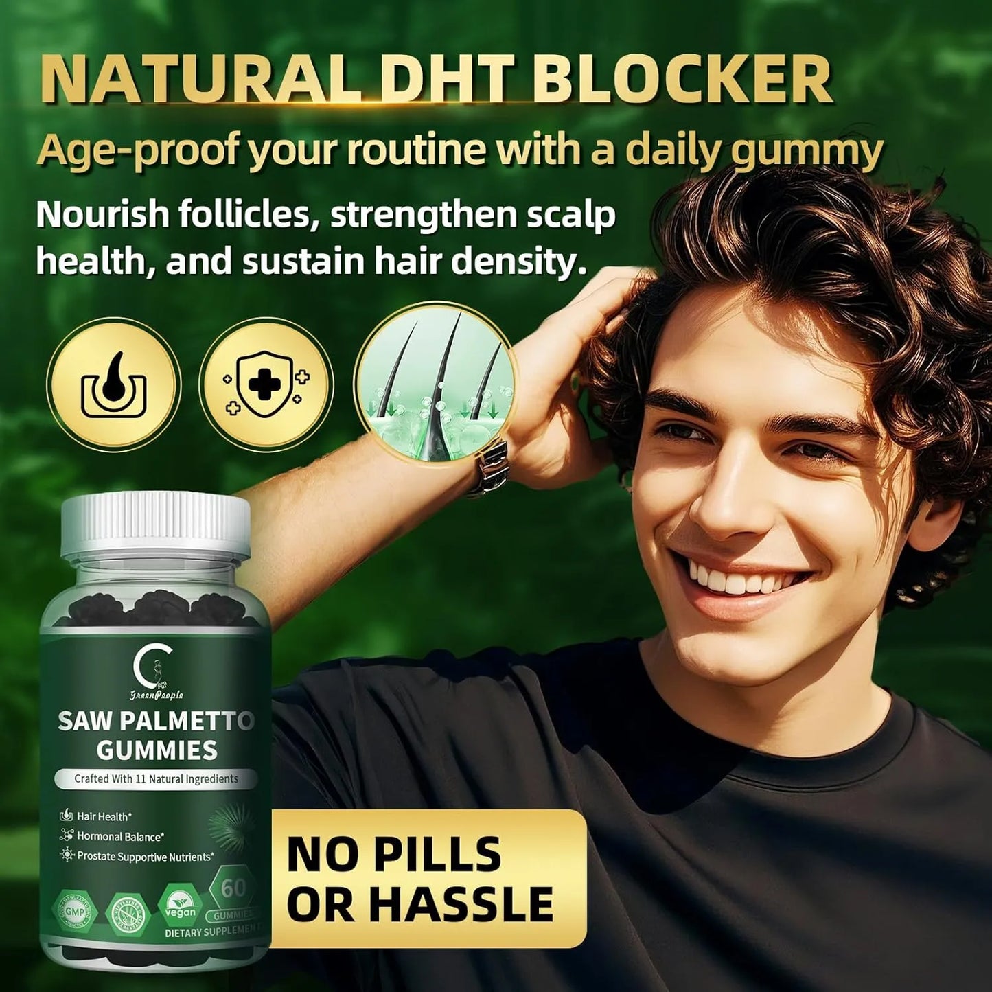 2 Packs Saw Palmetto for Women & Men - Prostate Supplements for Men, Potent Saw Palmetto Extract, DHT Blocker for Women's Hair Growth, Hormonal Balance Gummies, DHT Blocker, 120 Count - GPGP GREENPEOPLE