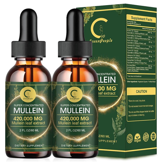 (2 Pack) Mullein Drops for Lungs - 14000mg Mullein Leaf Extract for Lung Detox & Cleanse, Support for Respiratory, Immune, Digestive System, Natural Mullein Liquid Tincture, Non-GMO, 4 FL OZ - GPGP GREENPEOPLE