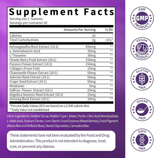Women's Melatonin 5Mg Gummies with Ashwagandha, L-Theanine & Valerian Root | Natural Sleep Aid, Time Release Formula | Mixed Berry Flavor, Non-GMO, Gluten-Free, Melatonin Gummies 60-Day Supply - GPGP GREENPEOPLE