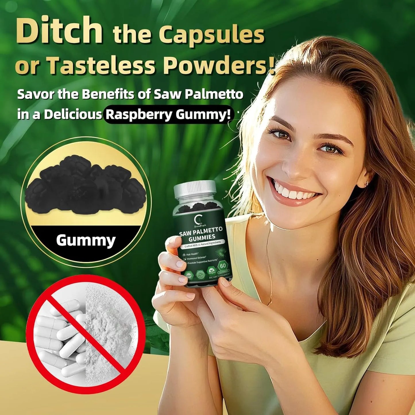 2 Packs Saw Palmetto for Women & Men - Prostate Supplements for Men, Potent Saw Palmetto Extract, DHT Blocker for Women's Hair Growth, Hormonal Balance Gummies, DHT Blocker, 120 Count - GPGP GREENPEOPLE