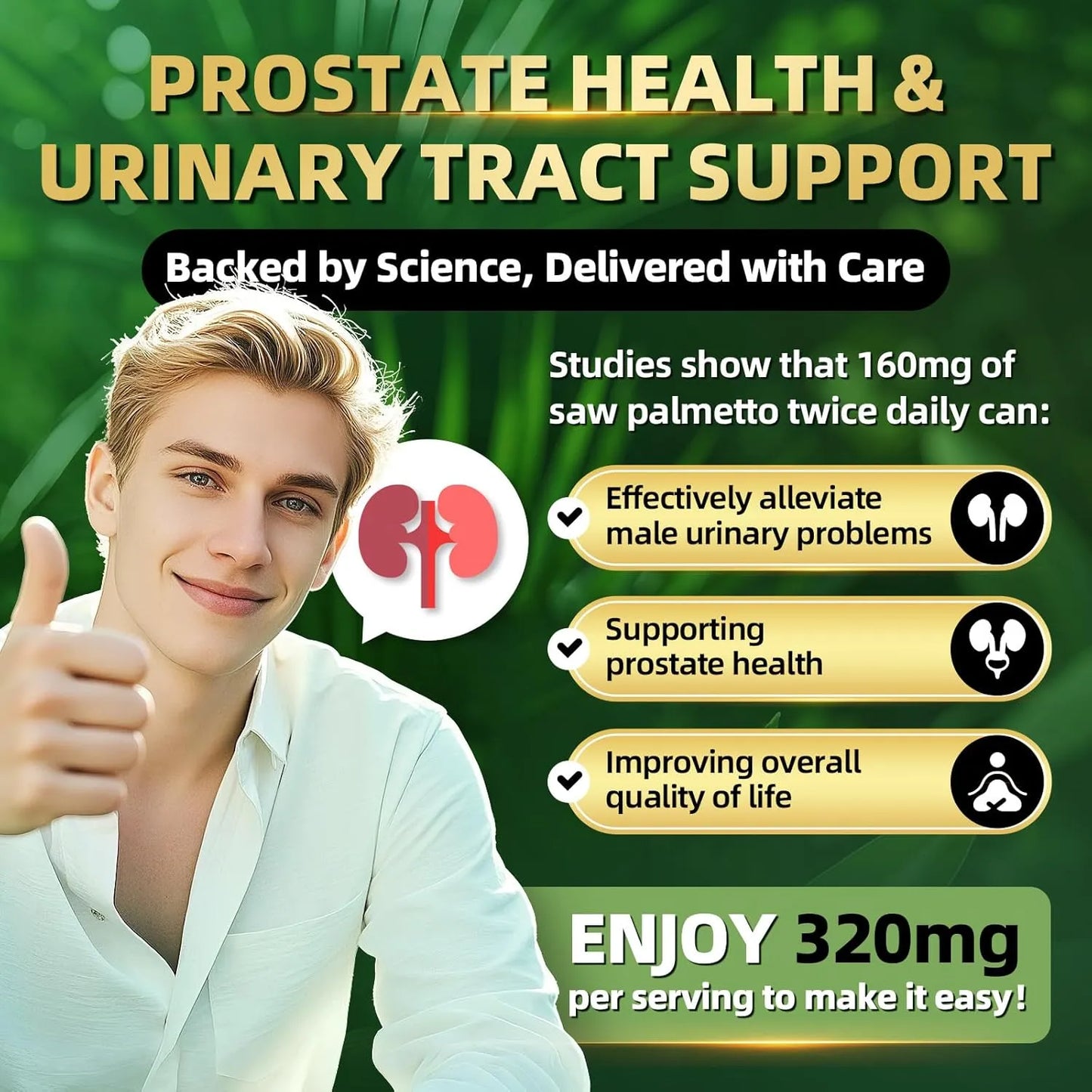 2 Packs Saw Palmetto for Women & Men - Prostate Supplements for Men, Potent Saw Palmetto Extract, DHT Blocker for Women's Hair Growth, Hormonal Balance Gummies, DHT Blocker, 120 Count - GPGP GREENPEOPLE