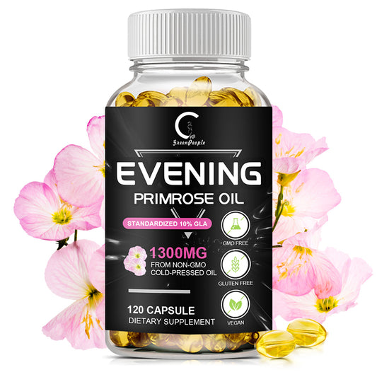 GPGP GreenPeople Evening Primrose Oil Supplements (1300mg) with Naturally Occurring GLA (Gamma-Linolenic Acid) for Face, Skin & Hair, 120 Softgels