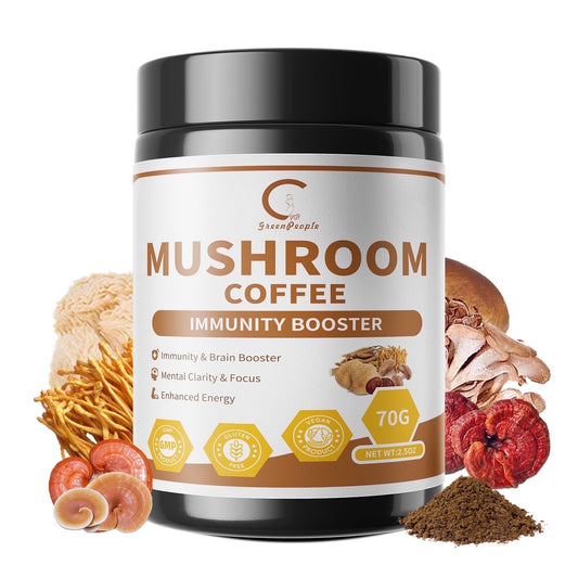 Mushroom Coffee Powder, Mushroom Supplement Powder, Mushroom Blend Complex for Focus & Memory,Brain, 2.5Oz(70g) - GPGP GREENPEOPLE