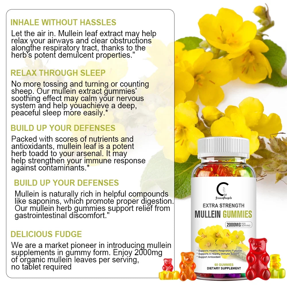 GPGP Mullein Leaf Gummies 2000mg, Respiratory System Health Support,Lung Cleansing & Detox, 60 Count - GPGP GREENPEOPLE