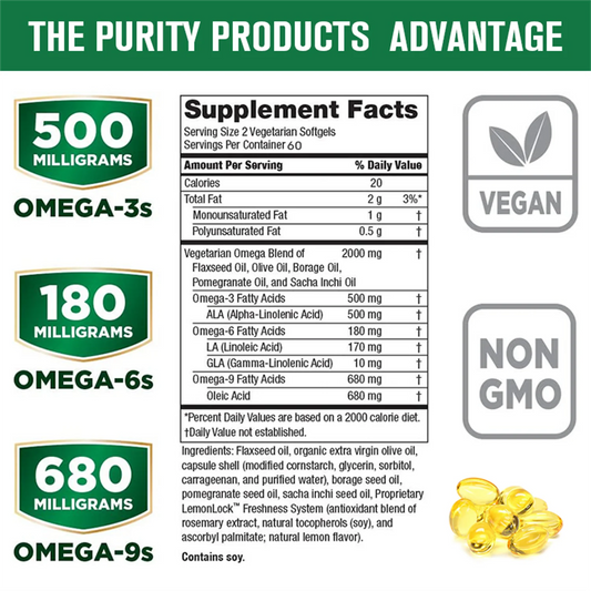 GPGP Greenpeople Omega 3-6-9 Vegan Formula - 5 in 1 Scientifically Formulated Plant-Based Omega 3 6 9 Essential Fatty Acids - 120 Softgels