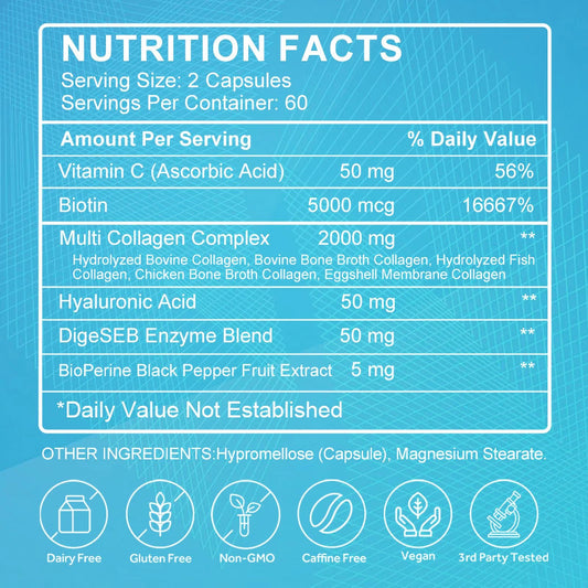 (2 PACK) Multi Collagen Pills, Types I, II, III, V & X 120 Capsules, by GPGP