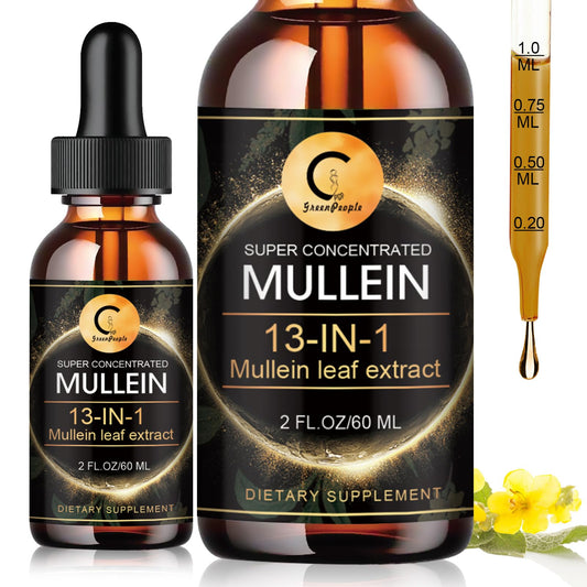 Mullein drops for Lung, Mullein Leaf Extract for Lung Cleanse & Detox, Super Concentrated Mullein Liquid Tincture for Respiratory Health, Immune & Digestive System,Vegan, Non-GMO, 2 FL OZ - GPGP GREENPEOPLE