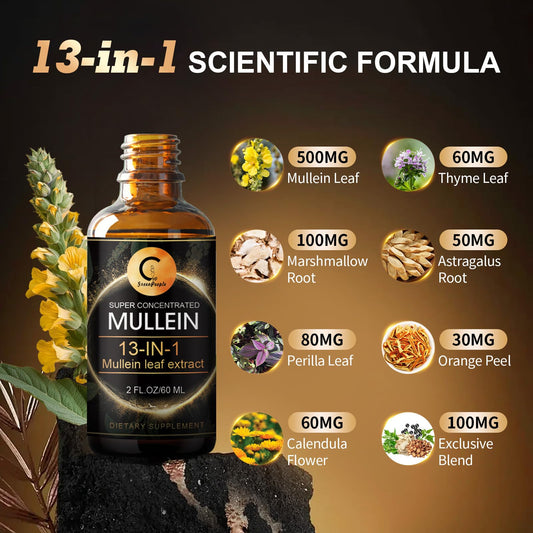 Mullein drops for Lung, Mullein Leaf Extract for Lung Cleanse & Detox, Super Concentrated Mullein Liquid Tincture for Respiratory Health, Immune & Digestive System,Vegan, Non-GMO, 2 FL OZ - GPGP GREENPEOPLE