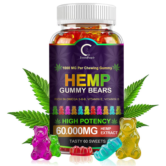 GPGP GreenPeople (3 Pack) Hemp Gummies 60,000mg Extra Strength, 100% Natural Hemp Oil Infused Bear Gummy, Promotes Focus Calm, Sleep and Calm Mood - GPGP GREENPEOPLE