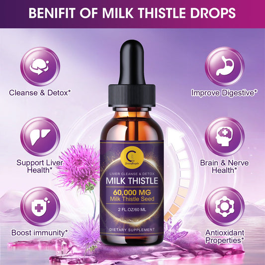 Milk Thistle Extract Drops for Liver Cleanse & Repair - 1000mg Milk Thistle Supplement with Turmeric, Artichoke and Dandelion Root, 4-in-1 High Potency Herbal Tincture, Vegan, Non-GMO, 2.1 FL OZ - GPGP GREENPEOPLE