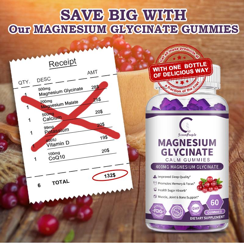 Magnesium Glycinate Gummies with Vitamin Coenzyme Q10 Support Better Sleep Muscle Bone Brain Health Supplement