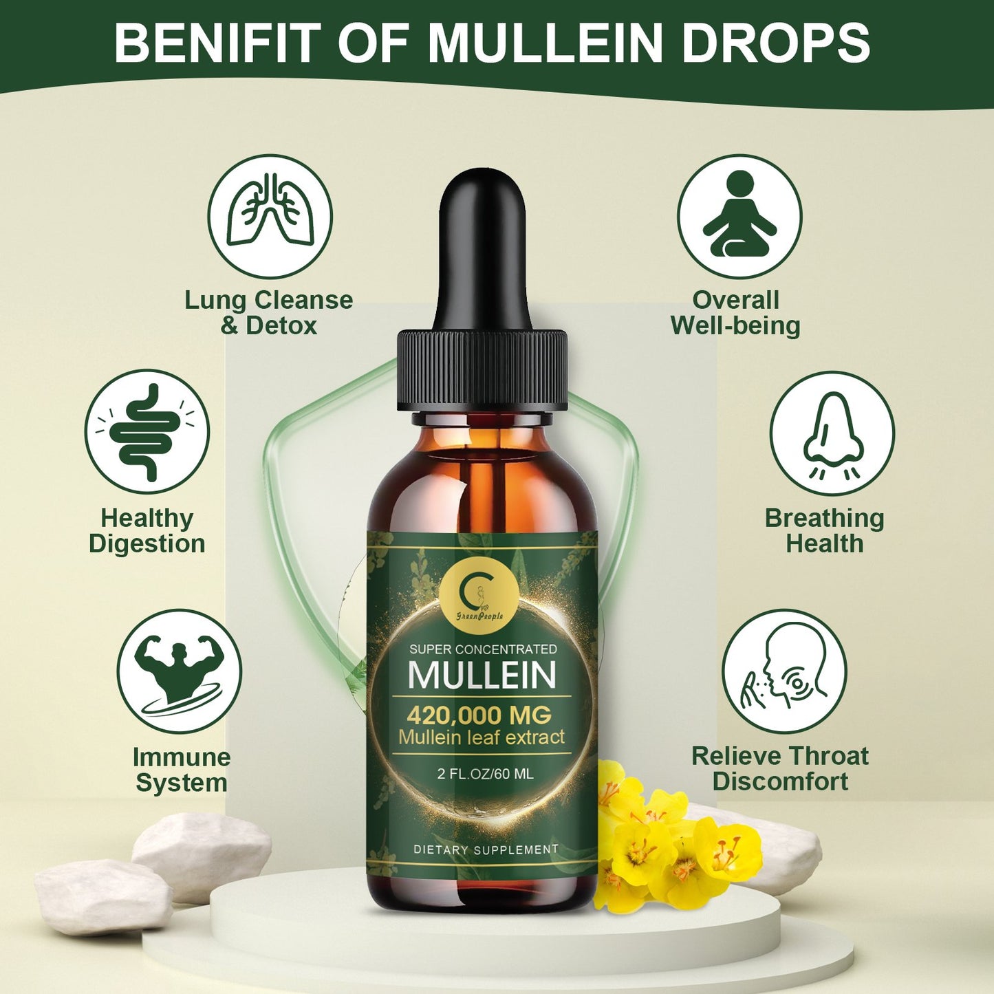 GPGP GREENPEOPLE Mullein Drops for Lungs, Organic Mullein Leaf Extract Drops For Lung Cleanse & Detox - GPGP GREENPEOPLE