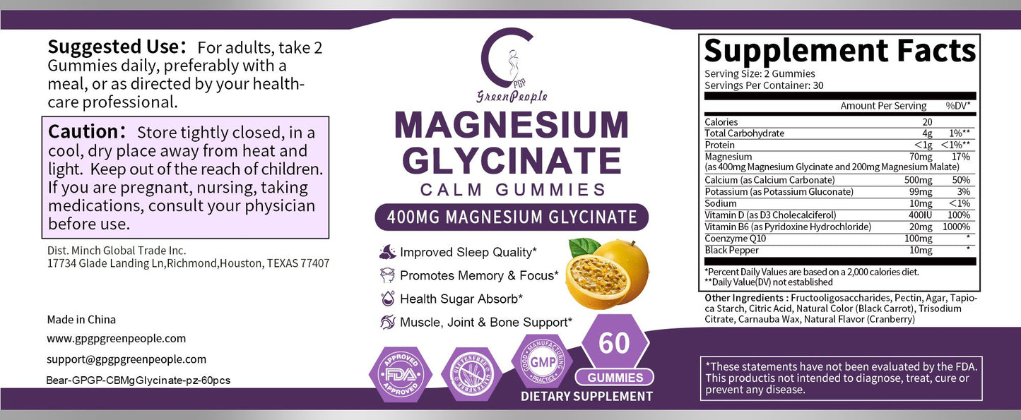 Magnesium Glycinate Gummies with Vitamin Coenzyme Q10 Support Better Sleep Muscle Bone Brain Health Supplement