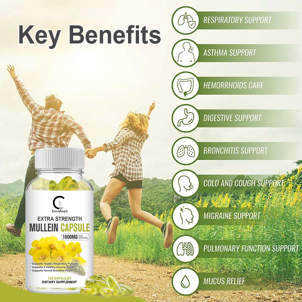 GPGP Greenpeople Mullein Leaf Capsules Support Respiratory System Health Lung Cleansing And Detoxification