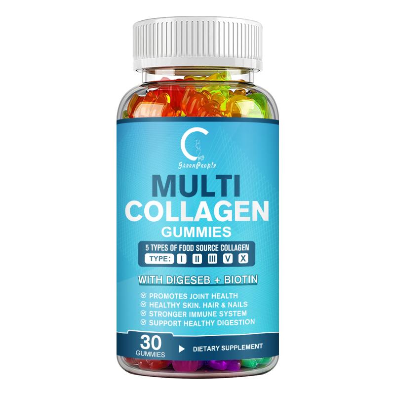 GPGP GreenPeople Multi Collagen Gummies (Types I, II, III, V, X) with Biotin for Whitening,Hair Growth, Skin, Nails