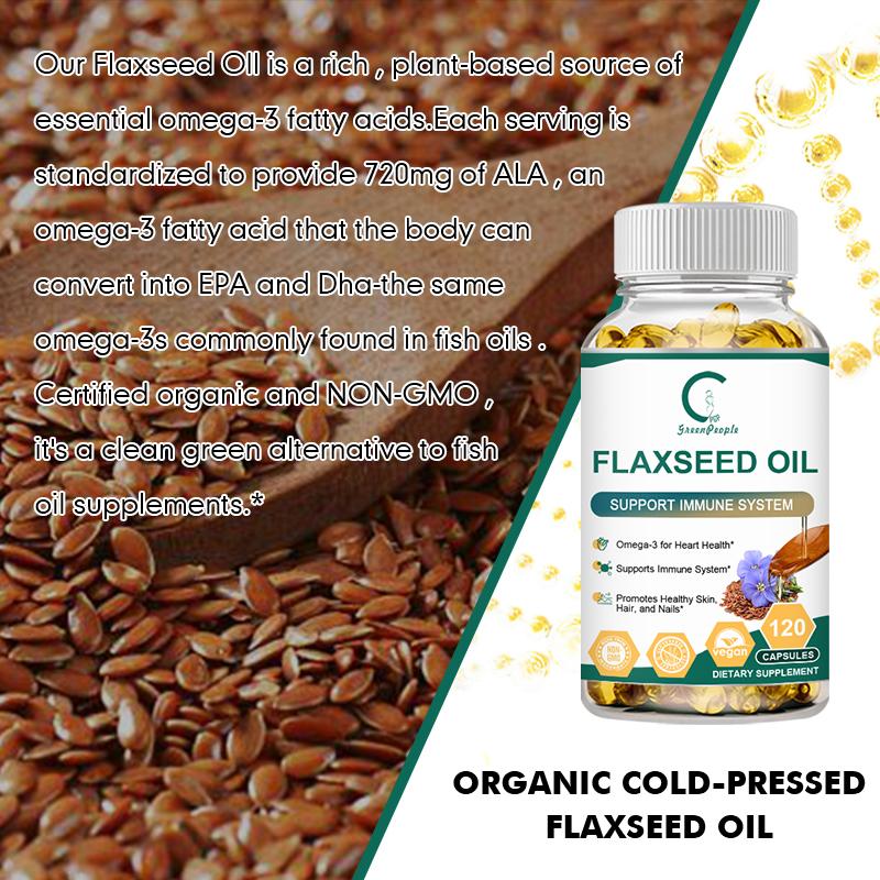 Natural Flaxseed Oil Fatty Acid Omega3 Help Low-Cholesterol,Skin Care, Digestive Aid For Health Dietary Supplement GMP
