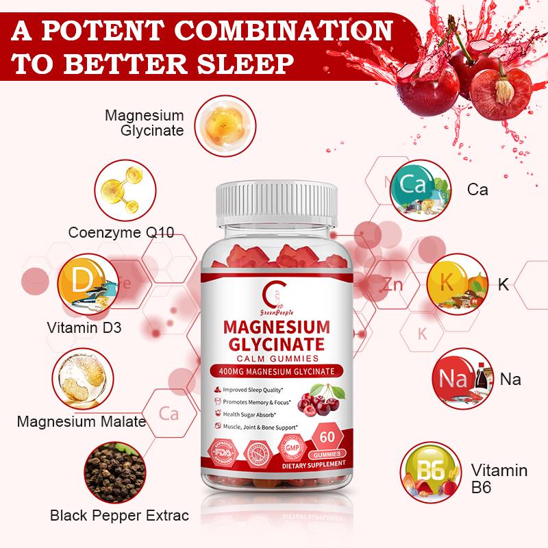 Magnesium Glycinate Gummies Vitamin D3 Coq10 60Pcs Combat Muscle Crampst Sleep Quality Muscle Bone Support Blood Sugar Levels