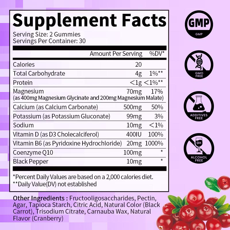 Magnesium Glycinate Gummies with Vitamin Coenzyme Q10 Support Better Sleep Muscle Bone Brain Health Supplement