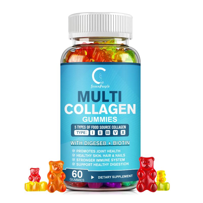 GPGP GreenPeople Multi Collagen Gummies (Types I, II, III, V, X) with Biotin for Whitening,Hair Growth, Skin, Nails