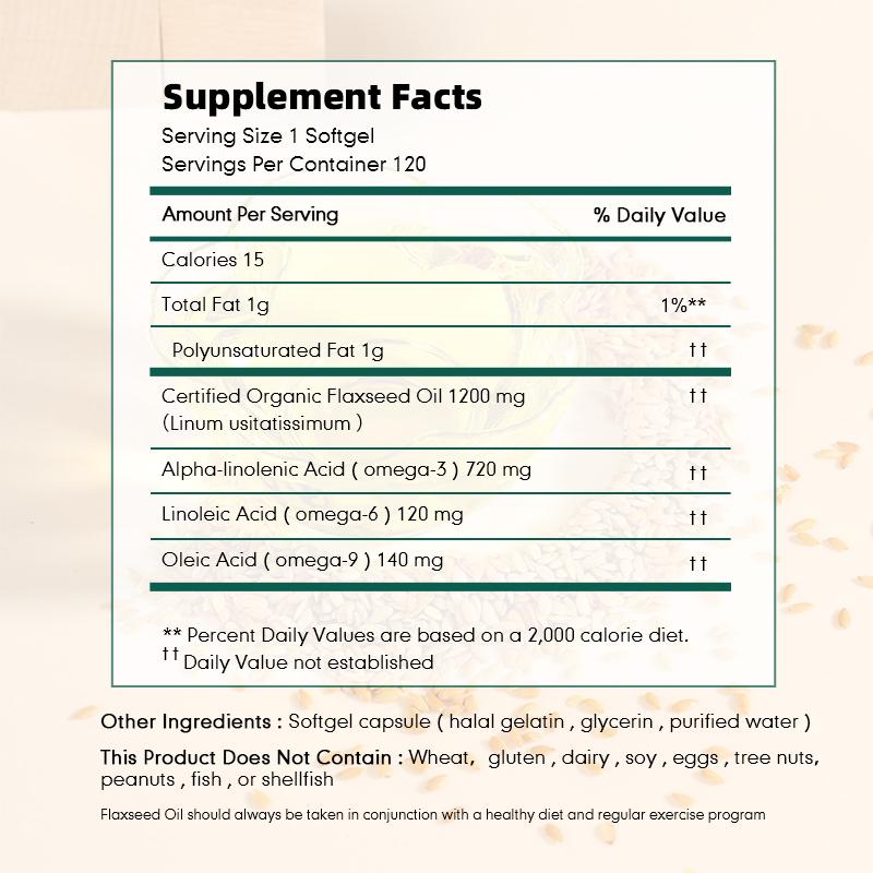 Natural Flaxseed Oil Fatty Acid Omega3 Help Low-Cholesterol,Skin Care, Digestive Aid For Health Dietary Supplement GMP