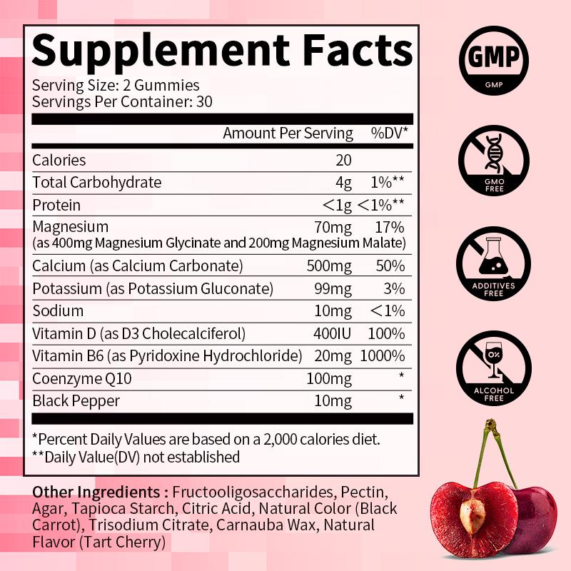 Magnesium Glycinate Gummies Vitamin D3 Coq10 60Pcs Combat Muscle Crampst Sleep Quality Muscle Bone Support Blood Sugar Levels