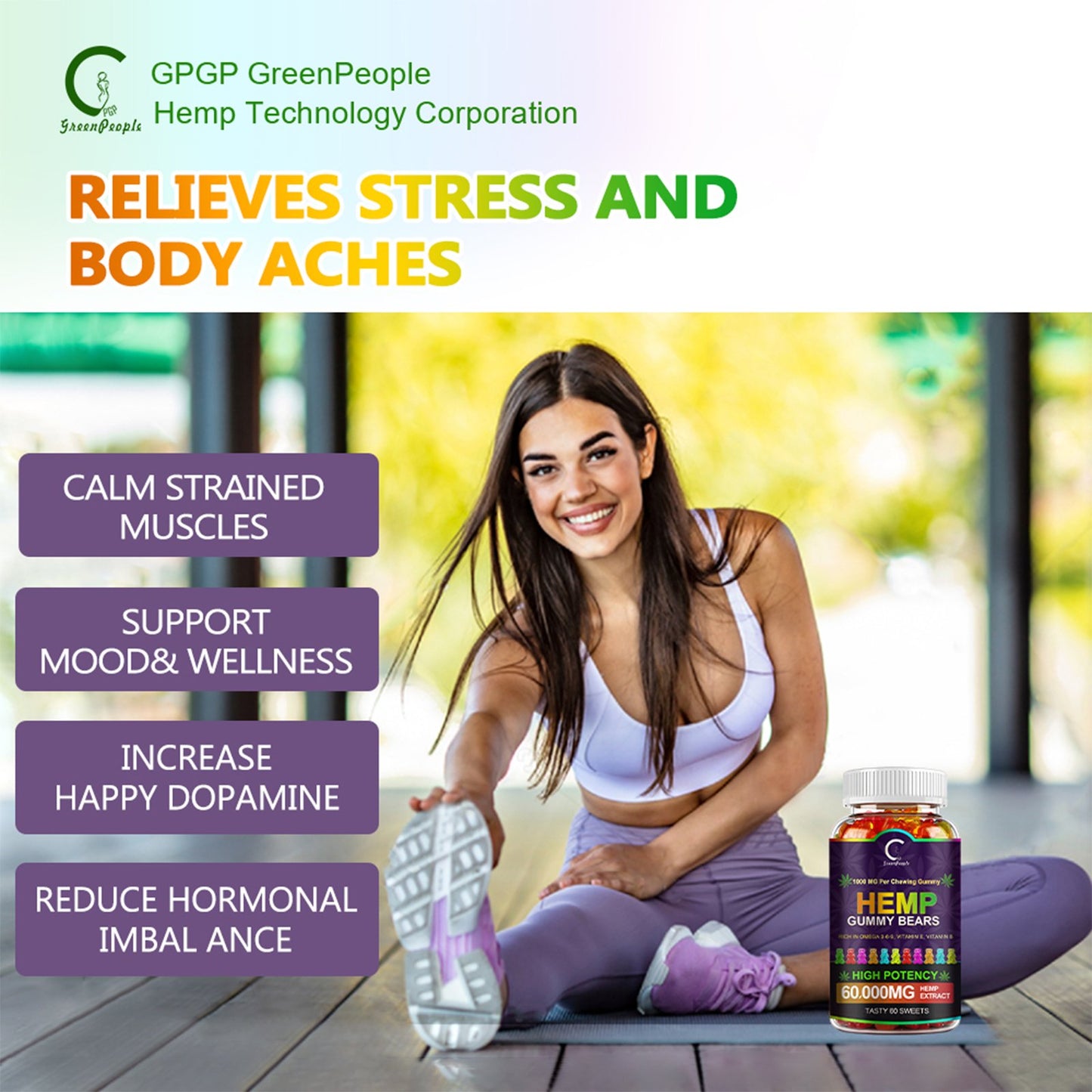 GPGP GreenPeople (3 Pack) Hemp Gummies 60,000mg Extra Strength, 100% Natural Hemp Oil Infused Bear Gummy, Promotes Focus Calm, Sleep and Calm Mood - GPGP GREENPEOPLE