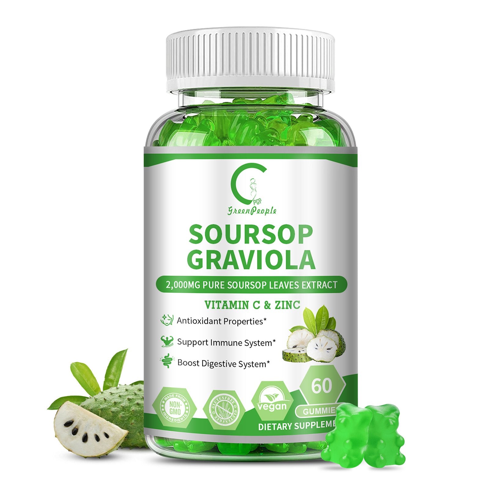 Soursop Graviola Gummies 2000mg Per Serving 60 Vegetarian Gummies Concentrated Extract for Digestion Immunity and Antioxidant Support