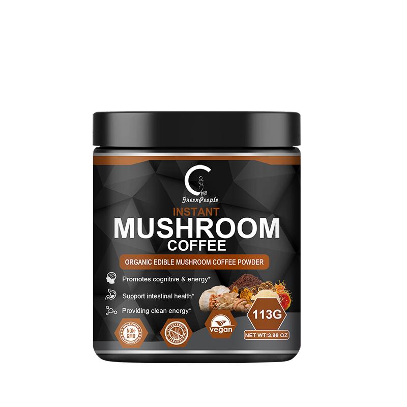 Instant Organic Edible Mushroom Coffee Powder Supplement for Energy, Focus, Immune Support - GPGP GREENPEOPLE