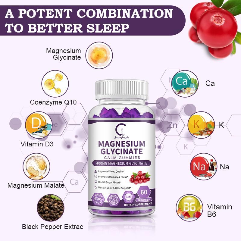 Magnesium Glycinate Gummies with Vitamin Coenzyme Q10 Support Better Sleep Muscle Bone Brain Health Supplement