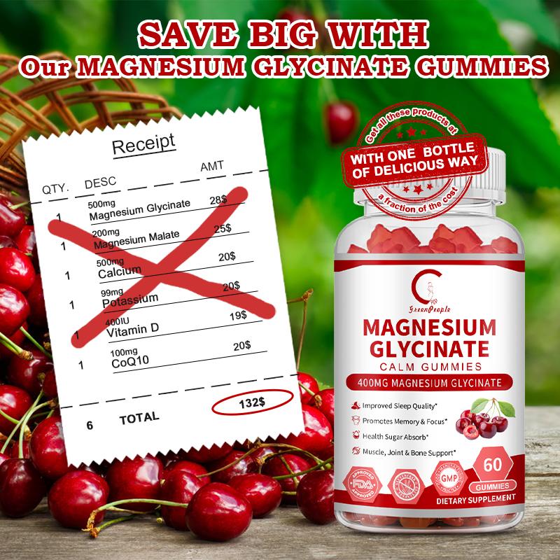 Magnesium Glycinate Gummies Vitamin D3 Coq10 60Pcs Combat Muscle Crampst Sleep Quality Muscle Bone Support Blood Sugar Levels