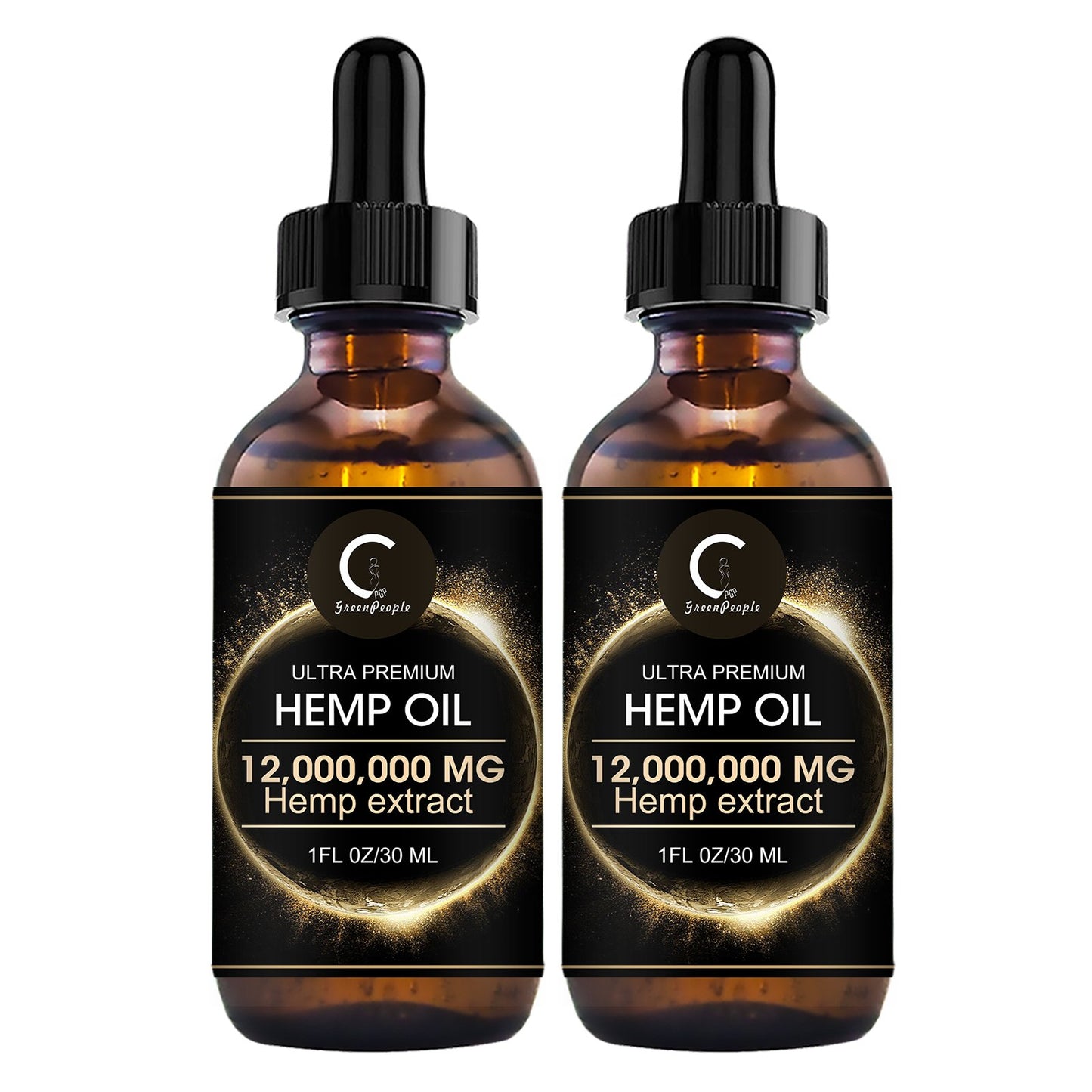 (2Pack) GPGP GreenPeople Natural Hemp Oil Extract 12,000,000MG, Immune System Support, Focus Calm, Stress, Mood, Pure Extract, Rich in Omega 3&6&9 Fatty Acids, 2 fl.oz.