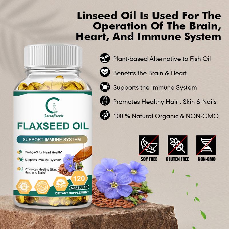 Natural Flaxseed Oil Fatty Acid Omega3 Help Low-Cholesterol,Skin Care, Digestive Aid For Health Dietary Supplement GMP